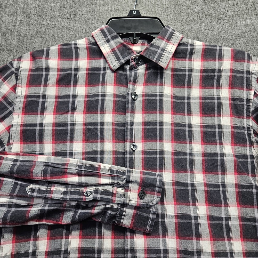 Vince Shirt Mens Small Black Red Gray Cotton Blend Button Up